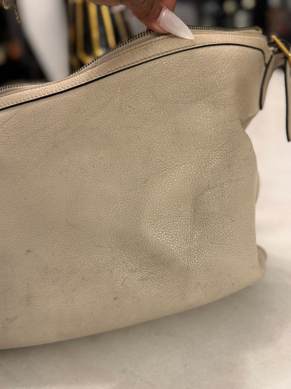 Grained Calfskin Logo Half Moon Hobo White
