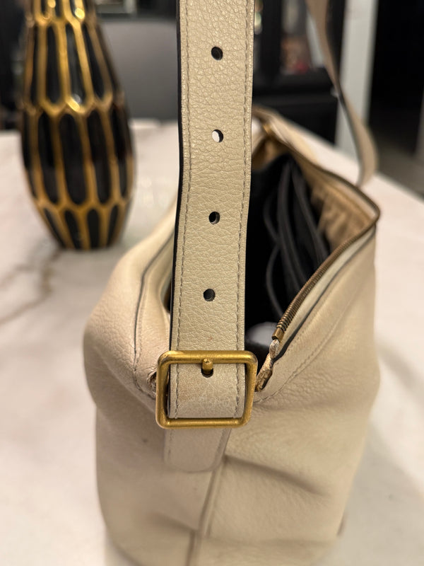 Grained Calfskin Logo Half Moon Hobo White
