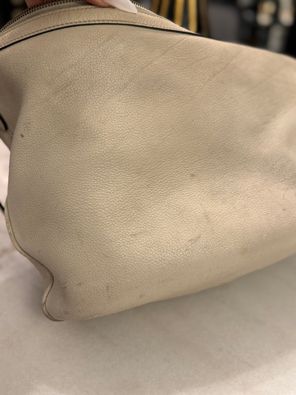Grained Calfskin Logo Half Moon Hobo White