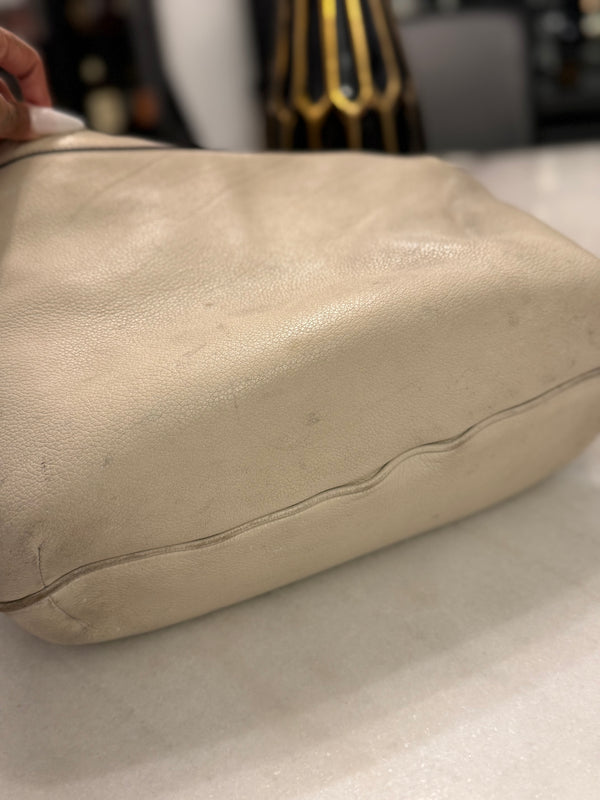 Grained Calfskin Logo Half Moon Hobo White